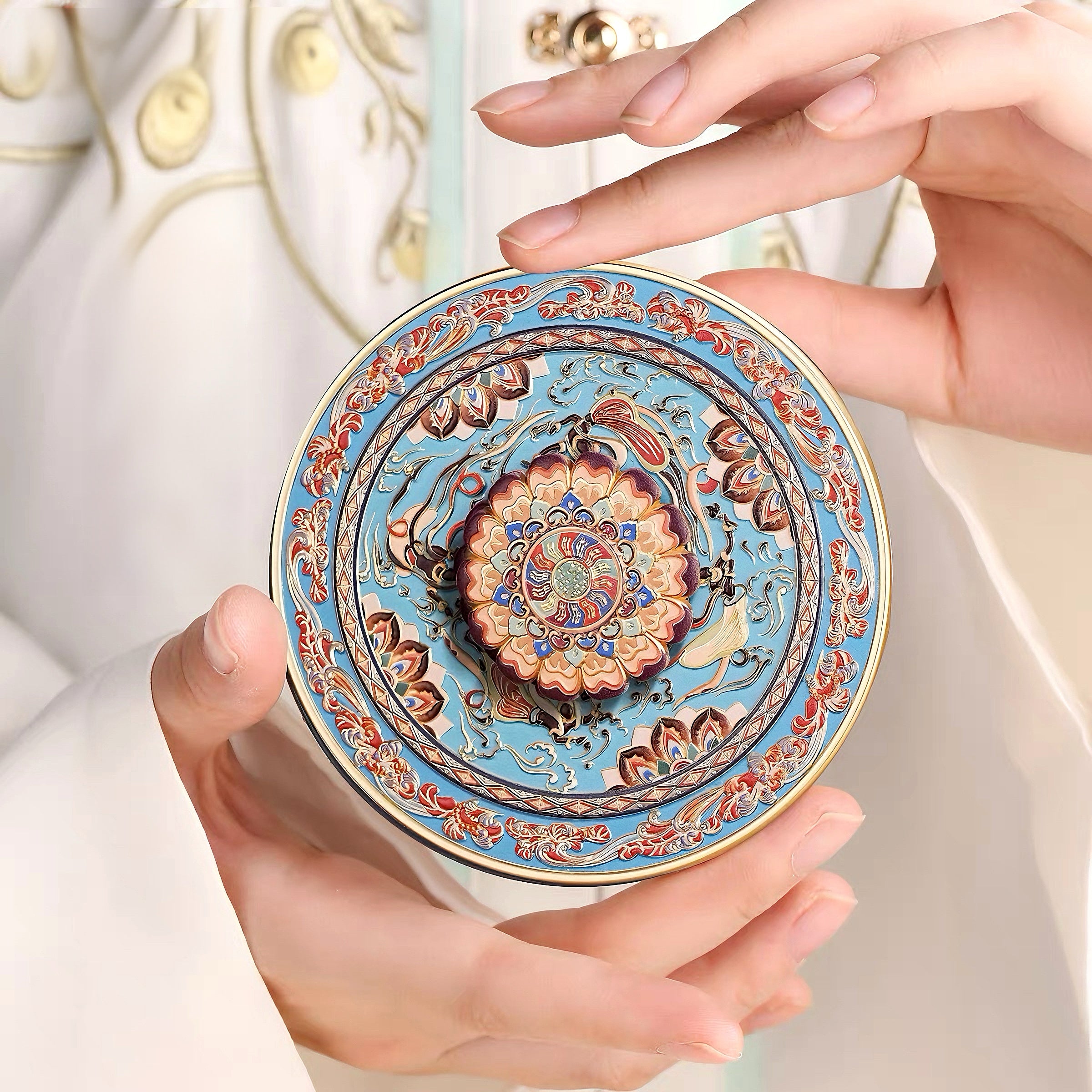 Lotus Flying Apsaras Compact Mirror