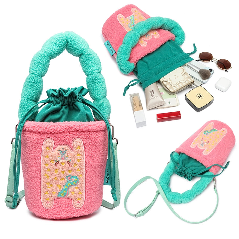Original Design 2024 Fall/Winter Plush Handheld Crossbody Bucket Bag