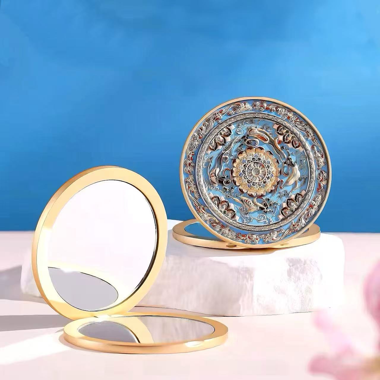 Lotus Flying Apsaras Compact Mirror