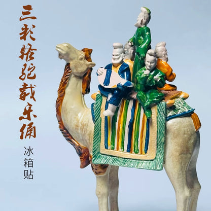 Shaanxi museum Tang Sancai camel carrying music figurines three-dimensional refrigerator sticker gift