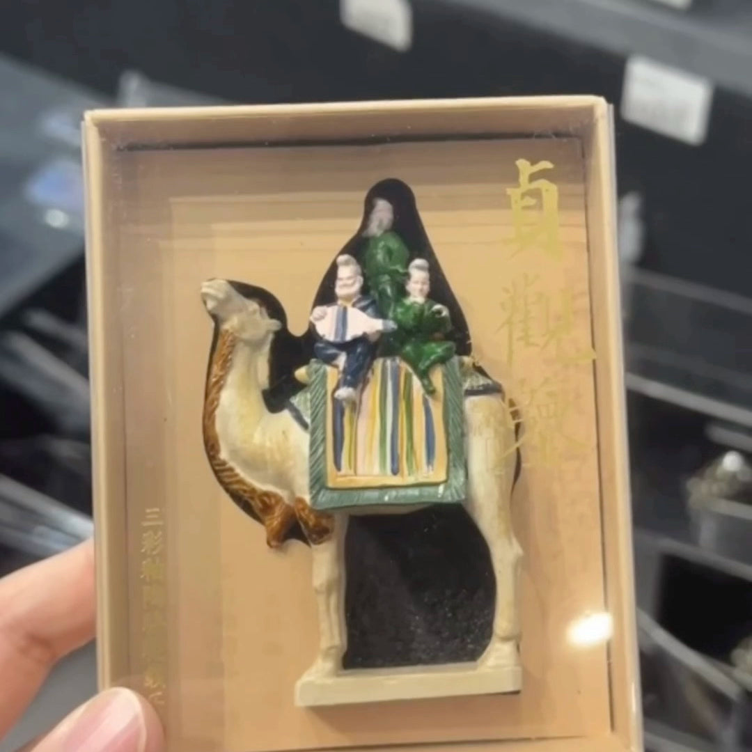 Shaanxi museum Tang Sancai camel carrying music figurines three-dimensional refrigerator sticker gift
